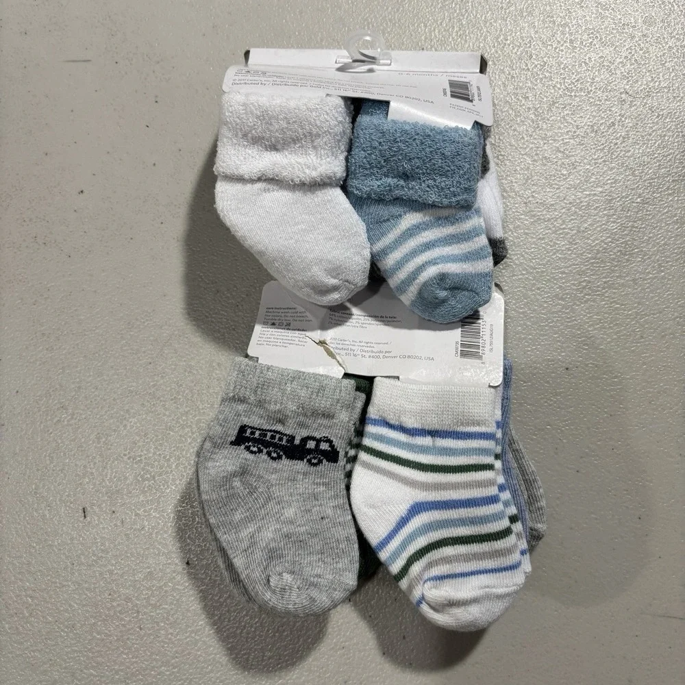 Carter's Child of Mine 0-6 MONTHS Boys 12 PAIRS Crew Socks White Blue Gray #8624